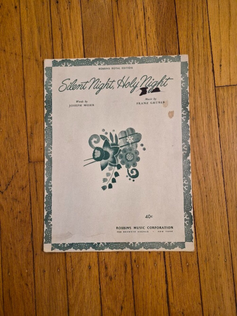 Vintage Christmas Music Sheet Music-"Silent Night"